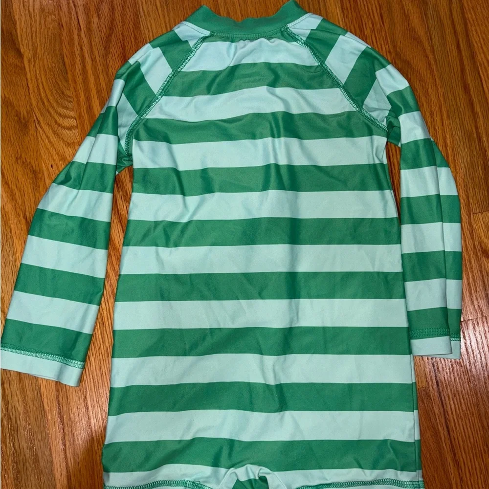 Primary Kids Swim Rashguard - Green and Light Aqua Stripes
